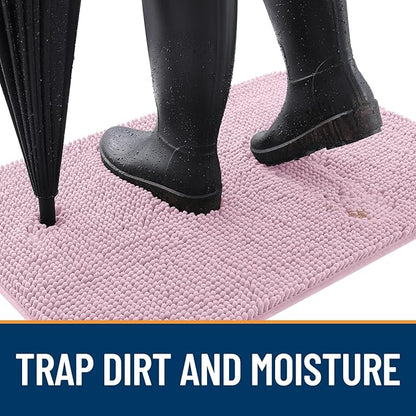 OLANLY Dog Door Mat for Muddy Paws 24x16, Absorbs Moisture and Dirt, Absorbent Non-Slip Washable Doormat, Quick Dry Chenille Mud Mat for Dogs, Entry Indoor Entryway Carpet for Inside Floor, Dusty Rose