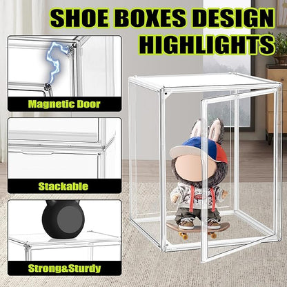 5 Pack XXX-Large Acrylic Display Case 17.7''x13''x13'' Tall Boot Storage Box Handbag Organizer for Closet Clear Boot Organizer Stackable Figure, Collectibles, Helmet Showcase with Magnetic Lid
