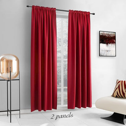 DONREN Backdrop 5FT x 9FT Curtains Panels - Energy Saving Thermal Insulated Solid Rod Pocket Blackout Draperies for Patio (1 Pair, 60 inches by 108 Inch Length,Red)