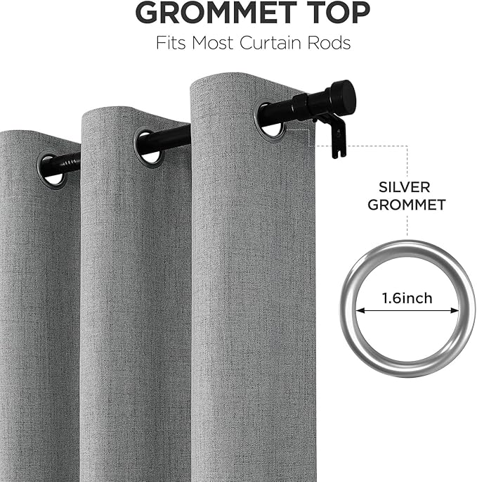 Joydeco Light Grey Blackout Curtains 96 Inches Long, Curtains 96 Inch Length 1 Panel for Bedroom, Thermal Insulated Linen Black Out Curtains with Grommets(100x96, Light Grey)