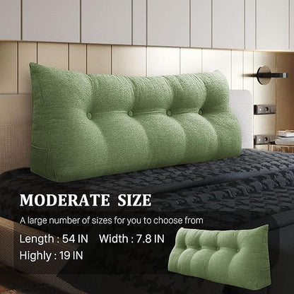 homecozy Wedge Headboard Pillow Dorm Room Reading Pillow Back Support for Sitting Up in Bed Bolster Lumbar Cushion Body Positioning Bedrest Cotton Linen 54in Grass Green Full
