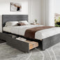 WLIVE Queen Size Upholstered Bed Frame with 4 Storage Drawers and Headboard, Velvet Platform Bedframe, Sturdy Metal & Wooden Slats Support, No Box Spring Needed, Easy Assembly, Dark Grey