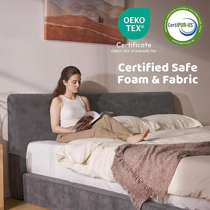 RECCI Cloud King Size Bed Frame with Ergonomic Angled Foam Cushioned Headboard, Minimalist Design Platform Bed Frame, No Box Spring Needed, Easy Assembly (Moon Grey)