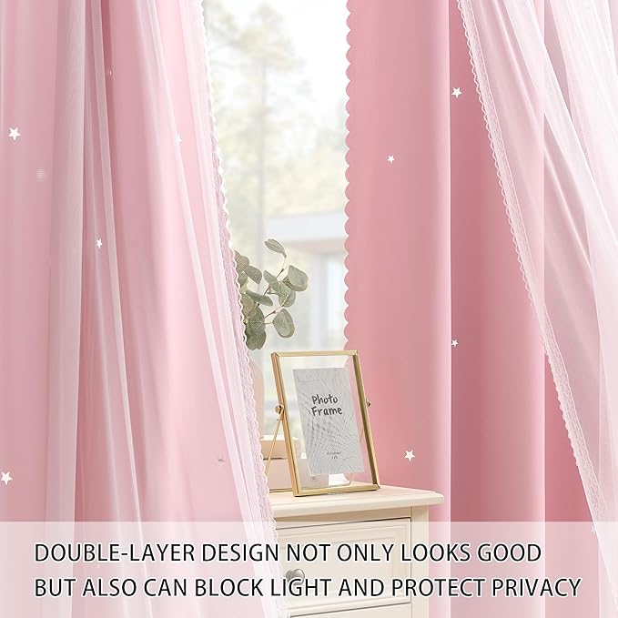 XiDi Pink Curtains for Bedroom, Girls Room Blackout Curtains, Kids Room Darkening Curtains, Light Pink Decor, 1 Panel Light Pink/52/84/1