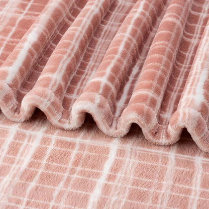 Berkshire Blanket-Classic Heavyweight Soft Printed VelvetLoft® Plush Throw Blanket, Cozy and Fuzzy, Watercolor Plaid Blush, 50in x 70in