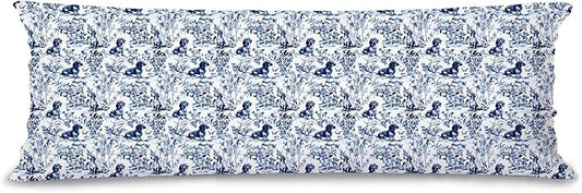 Chinoiserie Dachshund 20x54inch Body Pillows Decorations Covers, Blue and White Dog Grandmillennial Decorative Long Hug Throw Pillow Covers Pillowcases for Bed Couch