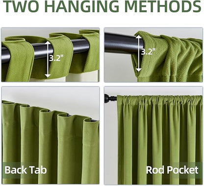 Joydeco Customized Curtains, 100% Blackout Curtains for Bedroom and Living Room, Heavy Duty Luxury Thermal Insulated Moss Green Velvet Curtains Rod Pocket & Back Tab 1 Panel, Custom Size