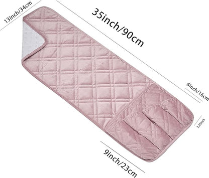 Brilliant Sunshine Pink Velvet Couch Sofa Armrest 5 Pockets Organizer, Slip Resistant Recliner Armchair Caddy, Washable Remote Controls Holder, Storage for Magazine, Tablet, iPad, 35×13", Silver Pink