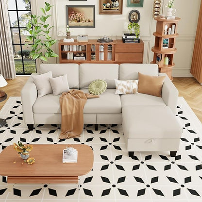ZeeFu Sectional and Sofa Couches for Living Room - 78'' 3 Seater L-Shaped Modular Couch with Storage Ottoman - Modern Velevt Fabric Upholstered Sofa Set for Small Space Apartment Office