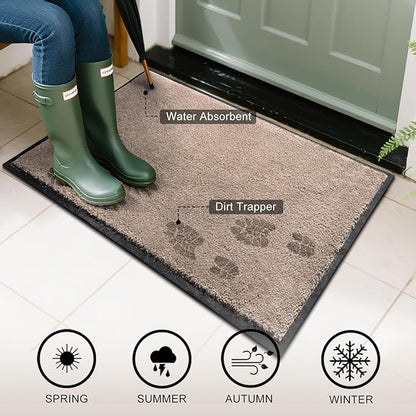 Mibao Dirt Trapper Door Mat for Indoor Outdoor, Waterproof All-Season, All-Weather Doormat, Heavy Duty Non-Slip Entrance Rug, Low Profile Absorbent Entrance Mat Carpet, 36" x 24", Beige