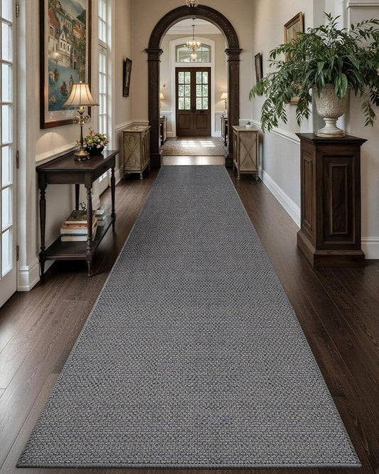 Color&Geometry Door Mat 2'4"x12' Runner Rug with Rubber Backing, Non Slip Washable Hallway Rug, Carpet Runners for Hallway Living Room Bedroom, Light Grey (Rolled-up NO Creases)