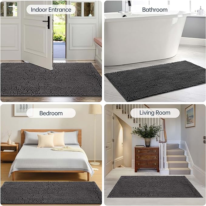 Dog Door Mat for Muddy Paws, 72" x 24" Chenille Absorbent Front Door Mat Inside, Large Runner Mud Mat for Dogs, Machine Washable Non Slip Outdoor Indoor Entrance Doormats, Grey