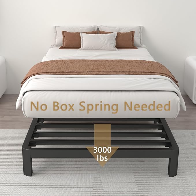 ITIMIDI 4 Inch Twin Bed Frame, Easy Assembly, Platform Bed Frames with Metal Gaskets, Round Corner Leg, No Box Spring Needed, Heavy Duty Steel Slat Support, Anti-Slip Mattress Stopper, Black
