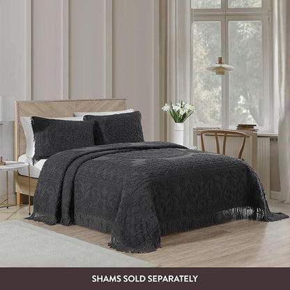 Beatrice Home Fashions Medallion Chenille Bedspread, Queen, Charcoal