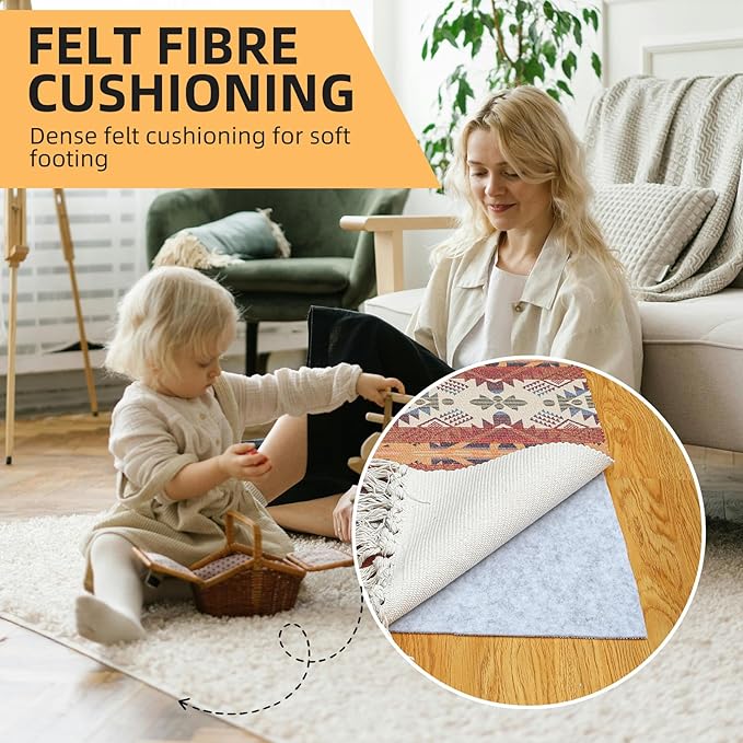 Non Slip Rug Pad, Natural Rubber Backing Rug Pads 1/4” Thick, Felt Rug Gripper Pad, Non Slip Under Carpet Mat, Under Rug Cushion for Hardwood Floors, Carpet Runners (2x3FT)