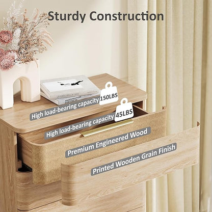 5 Drawer Dresser for Bedroom, 45" Tall Modern Chest of Drawers with Metal Handle, Curved Profile Design, Wooden Closet with Large Drawers Dressers Organizer for Entryway Hallway