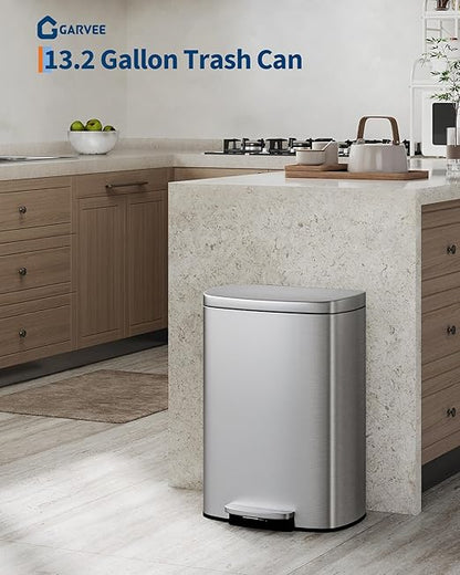 GarveeHome 13 Gal & 2.6 Gal Trash Can Combo Set, Kitchen Trash Can and Bathroom Trash Bin with Lid, Step-On Rustproof Garbage Bin with Inner Bucket, Black