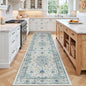 Area Rugs 3'x9' Washable Non-Slip, Floral Vintage Distress Print Pattern Medallion Carpet for Living Room Bedroom Dining Room, Light Blue Navy Beige Gray White
