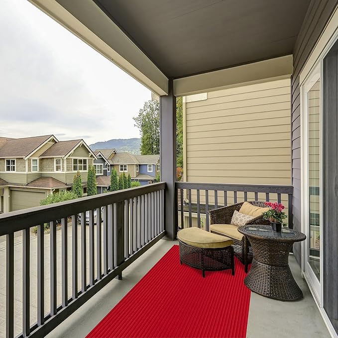 Ottomanson 2'7" x 36' Hallway Runner with Scraper Pile Extra Durable Non-Slip Rug Mat for Indoor & Outdoor Use - Ideal for Kitchen, Entryway, Patio & Garage - High-Traffic Carpet, Red