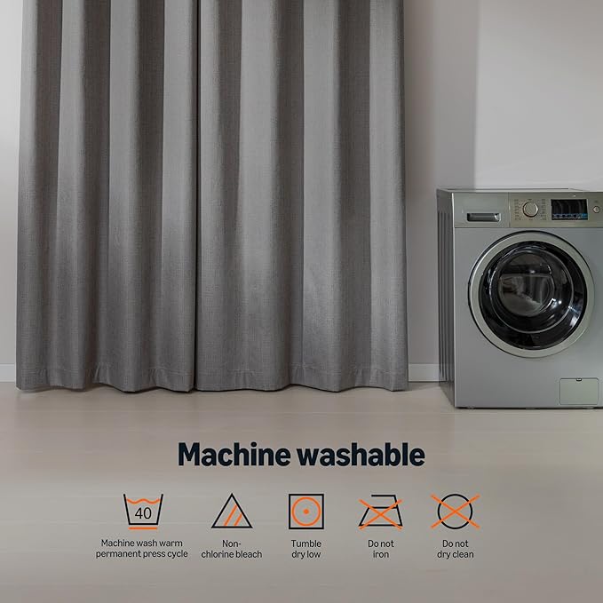 Amazon Basics Faux Linen Blackout Curtains for Bedroom and Living Room, 2-Piece Set with Grommets, 52" W x 84" L, Grey