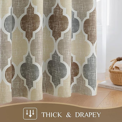 Beauoop 100% Blackout Curtains 90 Inches Long 2 Panels for Bedroom Living Room Brown Grey Moroccan Geo Room Darkening Thermal Insulated Soundproof Grommet Top Window Treatments Drapes, 50x90 Set of 2