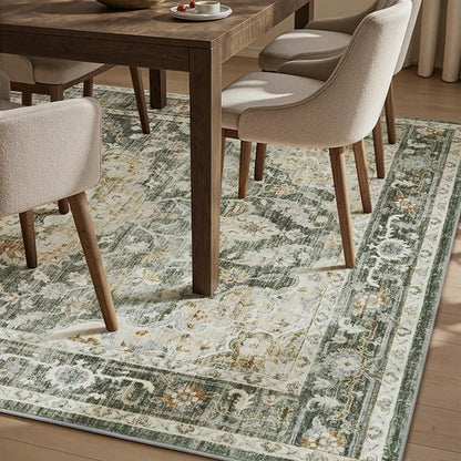 PADOOR 6X9 Area Rug,Rugs for Living Room,Soft Olive Rugs for Bedroom,Machine Washable Rug Non Slip Carpet for Dining Room Living Room Bedside Office