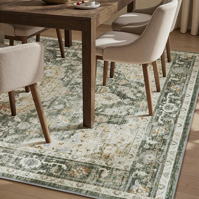 PADOOR 9X12 Area Rug,Rugs for Living Room,Soft Olive Rugs for Bedroom,Machine Washable Rug Non Slip Carpet for Dining Room Living Room Bedside Office