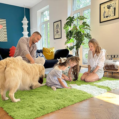 OLANLY 3x5 Machine Washable Small Bedside Rug, Soft Fluffy Shaggy Rugs for Living Room, Bedroom, Indoor Floor Carpet for Kids Girls and Boys, Preppy Dorms, Nursery, Home Decor Aesthetic, Grass Green