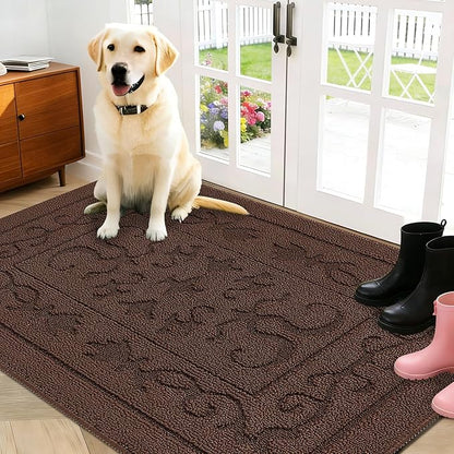 FONEYI Indoor Doormat, Front Back Door Mat 32"x40" Washable, Rubber Backing Non Slip Door Mats, Low-Profile Absorbent Entrance Doormats Inside Floor Mats for Entryway, Resist Dirt Entry Rugs, Coffee