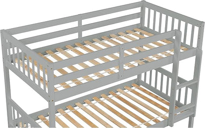 Bellemave Twin Over Twin Bunk Bed with Trundle,Convertible Bunk Beds with Ladder & Safety Guardrails,Twin Size Bunk Beds for Kids Girls Boys,Grey