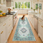 Area Rugs 2'x8' Washable Non-Slip, Floral Vintage Distress Print Pattern Medallion Carpet for Living Room Bedroom Dining Room, Green Navy Blue White Red Teal Colorful