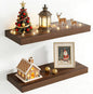 24 Inch Floating Shelves for Wall, 8 Inch Deep Floating Shelf for Storage & Display, Rustic Wall Mounted Shelf with Invisible Brackets for Living Room, Kitchen, Bathroom, Home Decor, Set of 2, Walnut