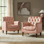 HULALA HOME Mid Century Modern Leather Club Chairs Set of 2, Top-Grain Genuine Leather Armchairs with Button-Tufted Back & Solid Wood Legs, Accent Chairs for Living Room/Bedroom/Home Office, Pink