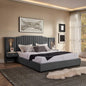 King Size Bed Frame with Storage, Luxury King Platform Bed Frame with Headboard, Velvet Fabric Upholstered Bedframe with LED Lights, Solid Frame & Bedside Table, No Box Spring Needed, Gray