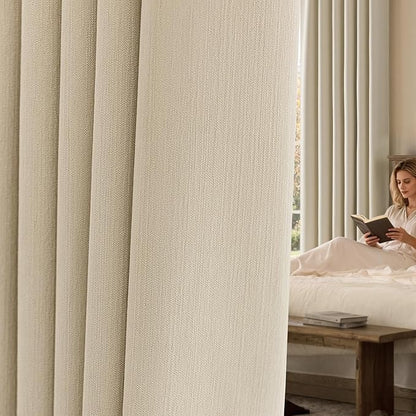 jinchan Chenille Blackout Curtains 96 Inches Long Beige Thermal Insulated Curtains for Living Room Bedroom 2 Panels Triple-Weave Noise Reducing Drapes Back Tab Full Privacy Window Curtains 50x96 Inch