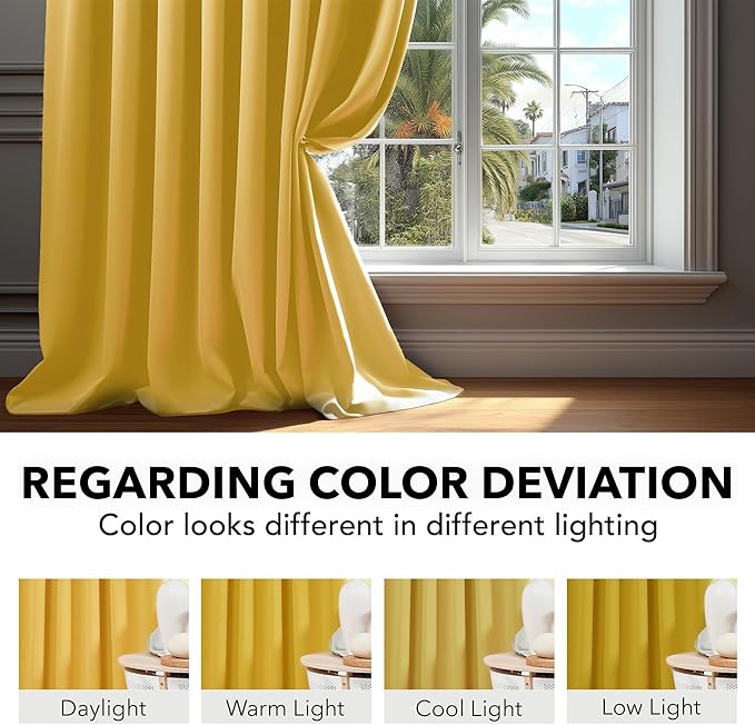 Deconovo Back Tab and Rod Pocket Blackout Curtains for Living Room - 42Wx84L Inch, Mellow Yellow, 2 Panels, Thermal Insulated Light Blocking Curtains