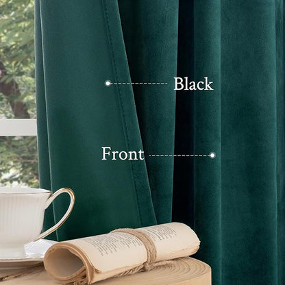 LAMIT Teal Velvet Curtains 108 Inch for Living Room, Luxury Thermal Insulated Room Darkening Panels Soundproof Back Tab and Rod Pocket Christmas Drapes for Bedroom/Hotel Hall, 2 Panels, 52 x 108 Inch