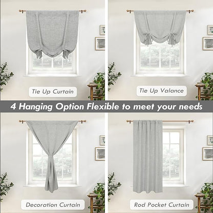 DriftAway Double Layer Linen Blackout Tie Up Curtains Thermal Insulated Fully Lined Balloon Roman Shade Bathroom Window Adjustable Rod Pocket for Small Window 31 Inch by 47 Inch Gray