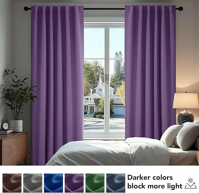 Deconovo Blackout Curtains, Thermal Insulated, W42 x L54 2 Panels, Back Tab, Machine Washable, Room-Darkening Drapes for Bedroom/Living Room Purple Grape