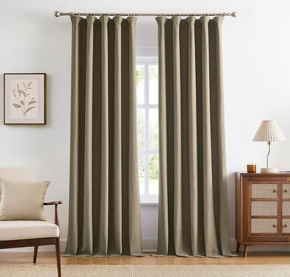 Vision Home Brown Linen Full Blackout Curtains 108 inch for Bedroom Living Room Darkening Soundproof Window Panels 9FT Thermal Insulated Rod Pocket Back Tab Farmhouse Drapes 56" Wx108 Lx2