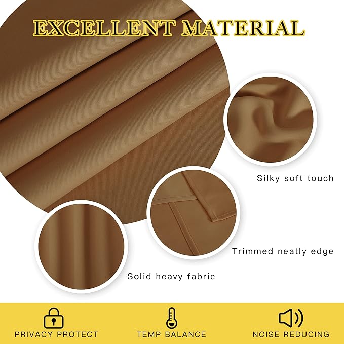 NICETOWN Blackout Curtains 120 inch Length for Sliding Glass Door, Grommet Thermal Insulated Room Darkening Sound Reducing Drapes for Room Divider, 1 Panel, W52 x L120, Gold Brown