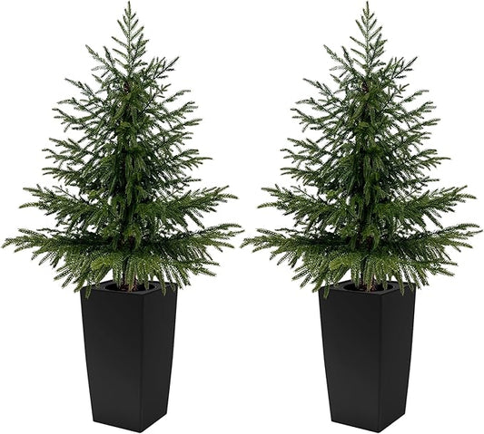 2 Pack 4FT Artificial Norfolk Pine Trees, Real Feel Faux Christmas Tree with Square Black Pot, Pet Safe PPC Material, Indoor Outdoor Plants for Front Porch, Living Room Decor