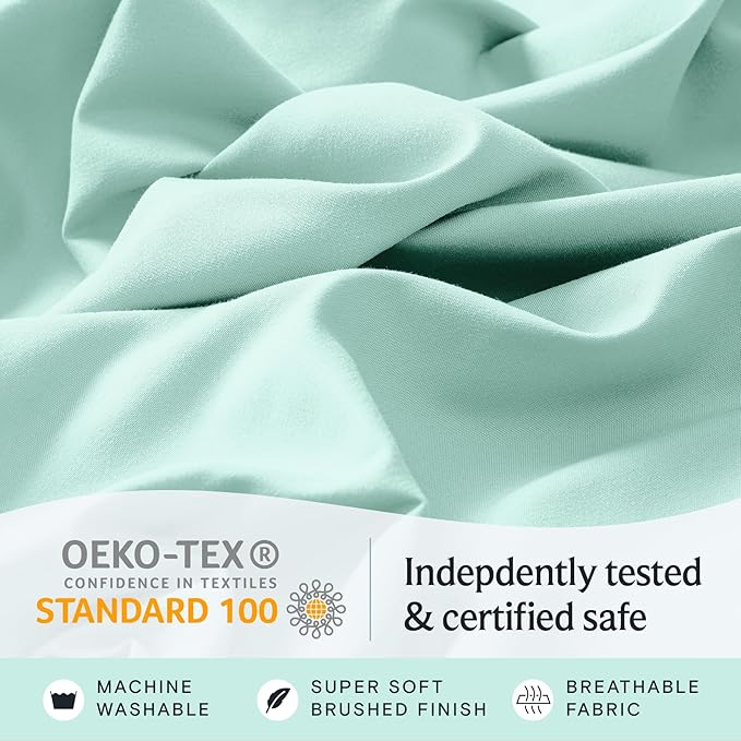 LuxClub 5 PC Sheet Set Bed Sheets Deep Pockets 16" Eco Friendly Wrinkle Free Cooling Machine Washable Hotel Bedding Silky Soft - Aquamarine Split King