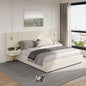 DEINPPA Luxury King Bed Frame with Built-in Gold LED Lights and Nightstands, King Size Platform Bed with Oversize Upholstered Headboard, No Box Spring Needed-Beige