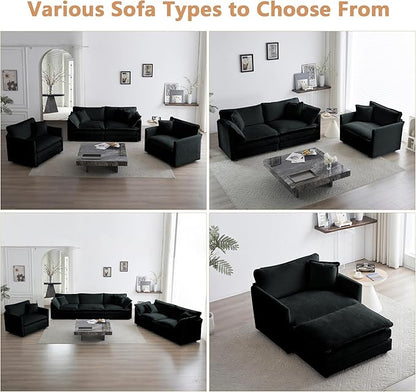 mikibama 41.4 Inch Single Seat Sofa, Chenille Comfy Deep Upholstered Couch Armchair with Toss Pillow for Living Room Bedroom Office Apartment, Black