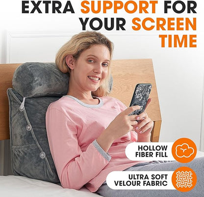Cheer Collection Reading Wedge Pillow - Adjustable Wedge Reading Pillow with Neck Support, Hollow Fiber-Filled Backrest Pillow for Reading, Gaming, and TV Watching, Gray