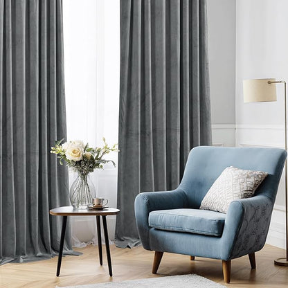 StangH Grey Velvet Curtains 84 inches Room Darkening Window Curtain Drapes for Living Room Thermal Insulated Privacy Panels for Bedroom/Office, W52 x L84, 2 Panels