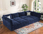 ABCASA 136.4" Oversized Modular Sectional Sleeper Sofa Bed, U Shaped Convertible Couch with Movable Ottoman, Large 8 Seat Corner Couches for Living Room Deep Seat Blue Chenille