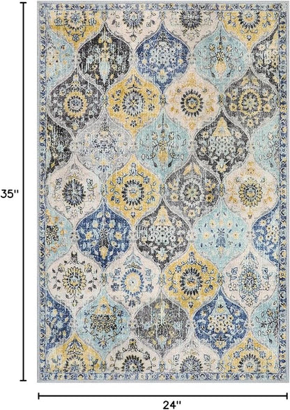 Lahome Moroccan Trellis Kitchen Rugs Non Slip Washable, 2x3 Rugs for Entryway Bathroom, Non-Slip Indoor Door Mat Ultra-Thin, Small Oriental Throw Carpet for Bedroom Entry, Yellow/Aqua