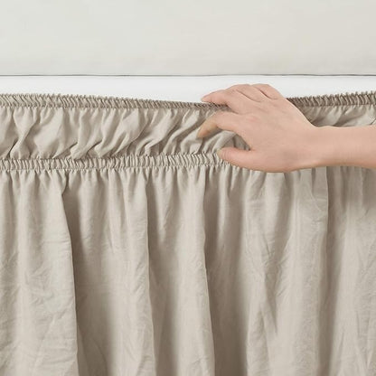 Lush Decor Ruched Ruffle Elastic Easy Wrap Around Bed Skirt Single Queen/King/Cal King Neutral - Queen Bed Skirt - Dust Ruffle - Tan Bedskirts